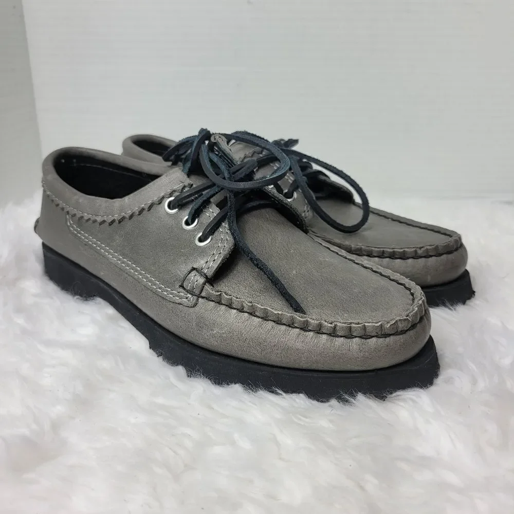 Quoddy Maliseet Bluchers Mens Size 7 D Oxford Gray Leather Boat Shoes New